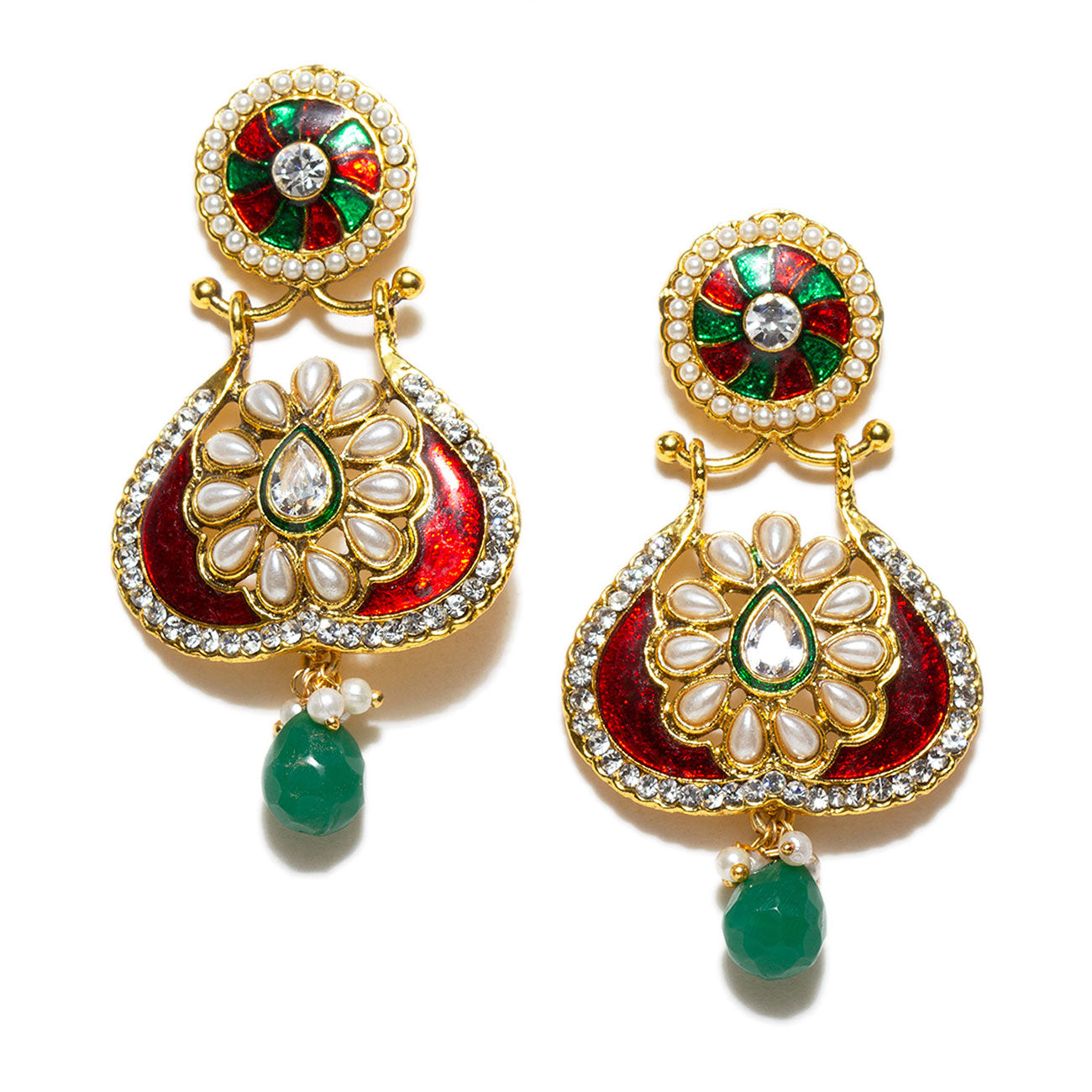 bindhani gold plated pearl drop enamel work white stone earrings for women girls