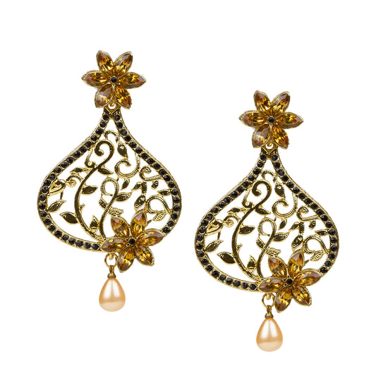 bindhani gold plated pearl drop golden black stone dangle earring for women girls