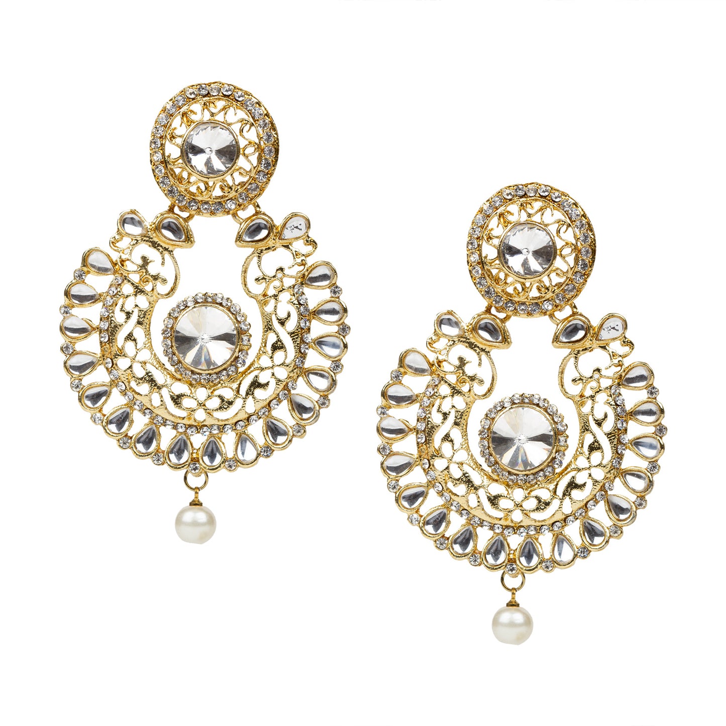 bindhani gold plated pearl drop kundan white stone for earrings women girls