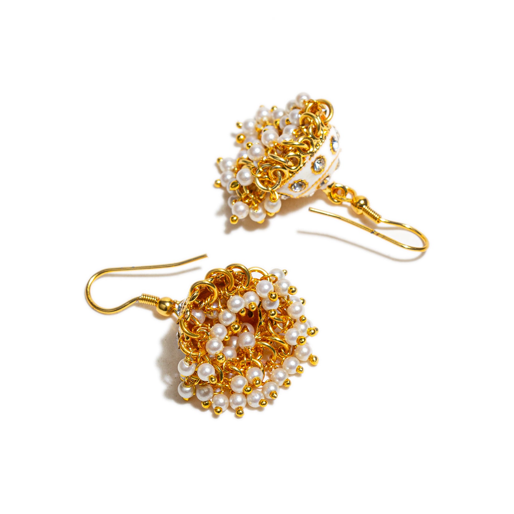 bindhani gold plated pearl drop meenakari white stone white jhumka for women girls