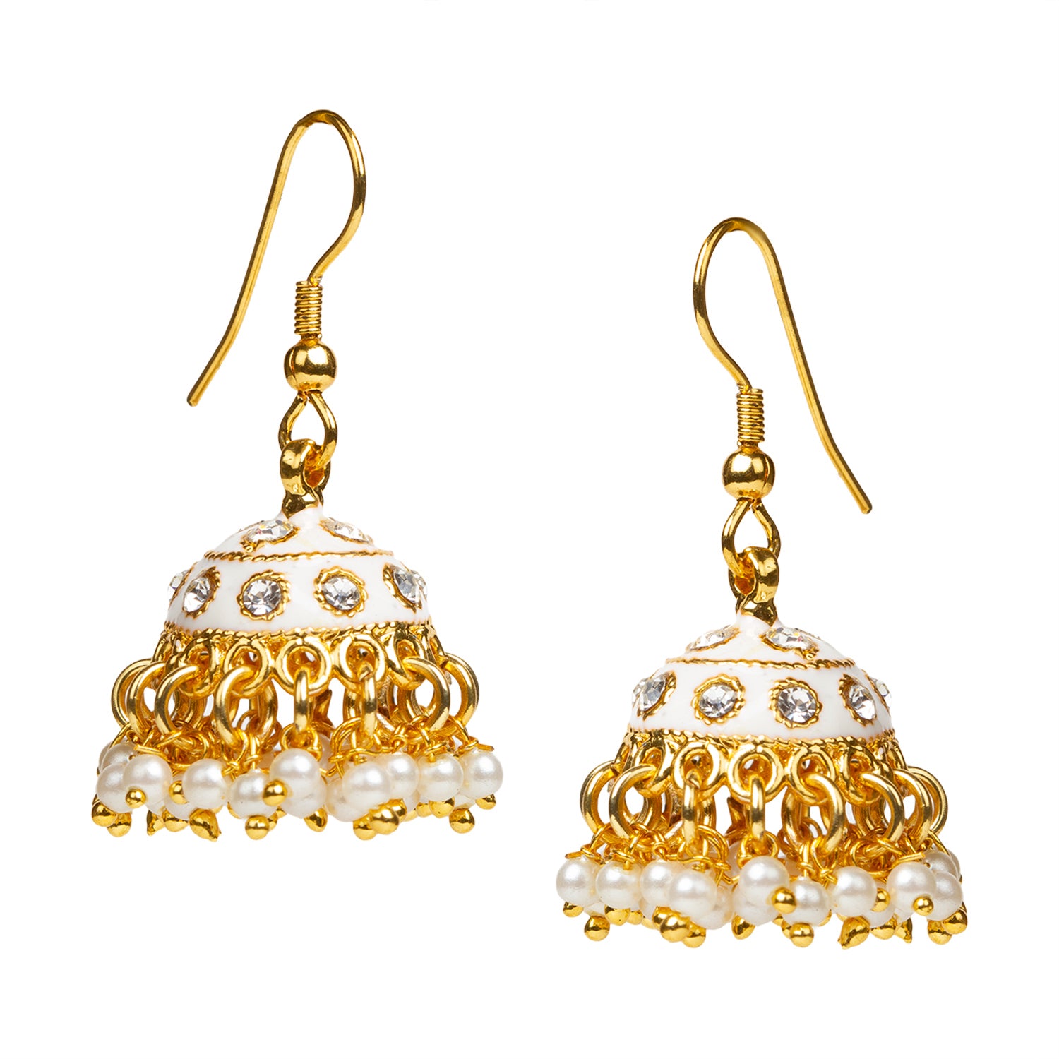 bindhani gold plated pearl drop meenakari white stone white jhumka for women girls