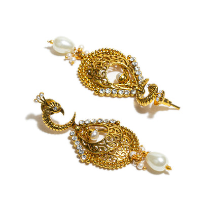 bindhani gold plated pearl drop peacock earrings for women