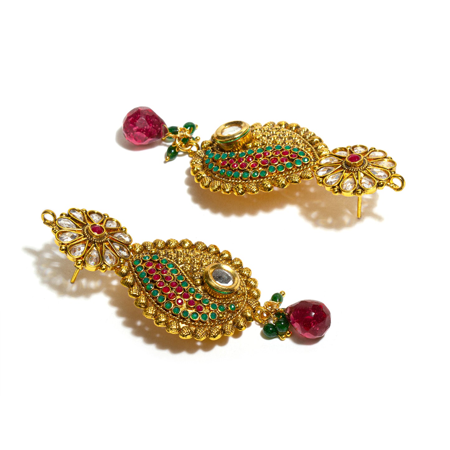 bindhani gold plated pearl drop red green kundan earrings for women girls