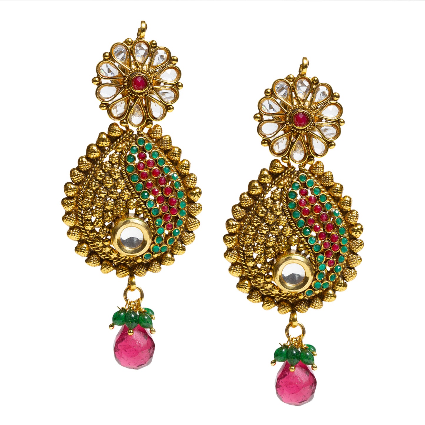 bindhani gold plated pearl drop red green kundan earrings for women girls