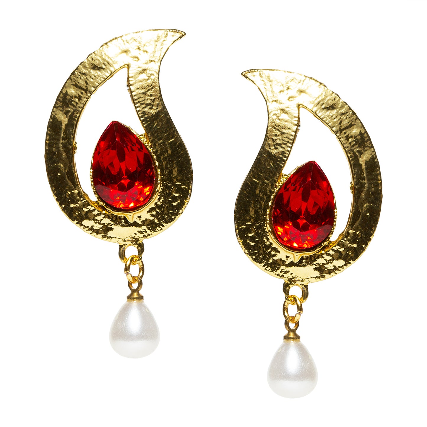 bindhani gold plated pearl drop red stone teardrop earrings for women and teenage girls