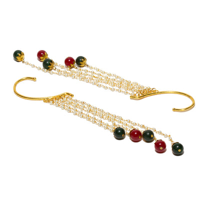 Ear-Cuff Earrings With Red-Green Beads