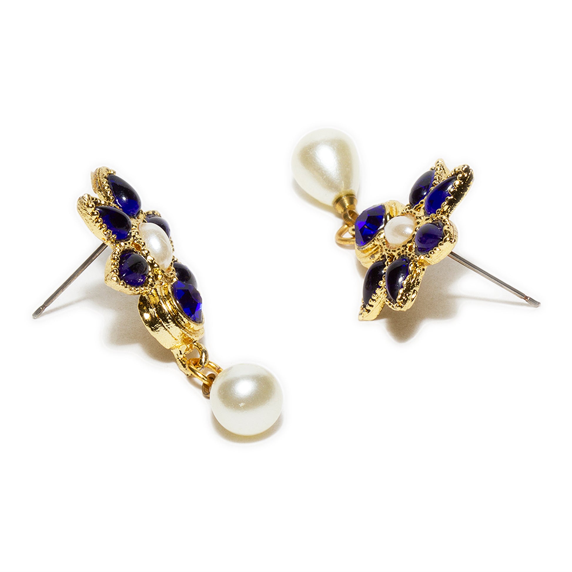 bindhani gold plated pearl drop white blue stone small blue studs earrings for women and teenage girls