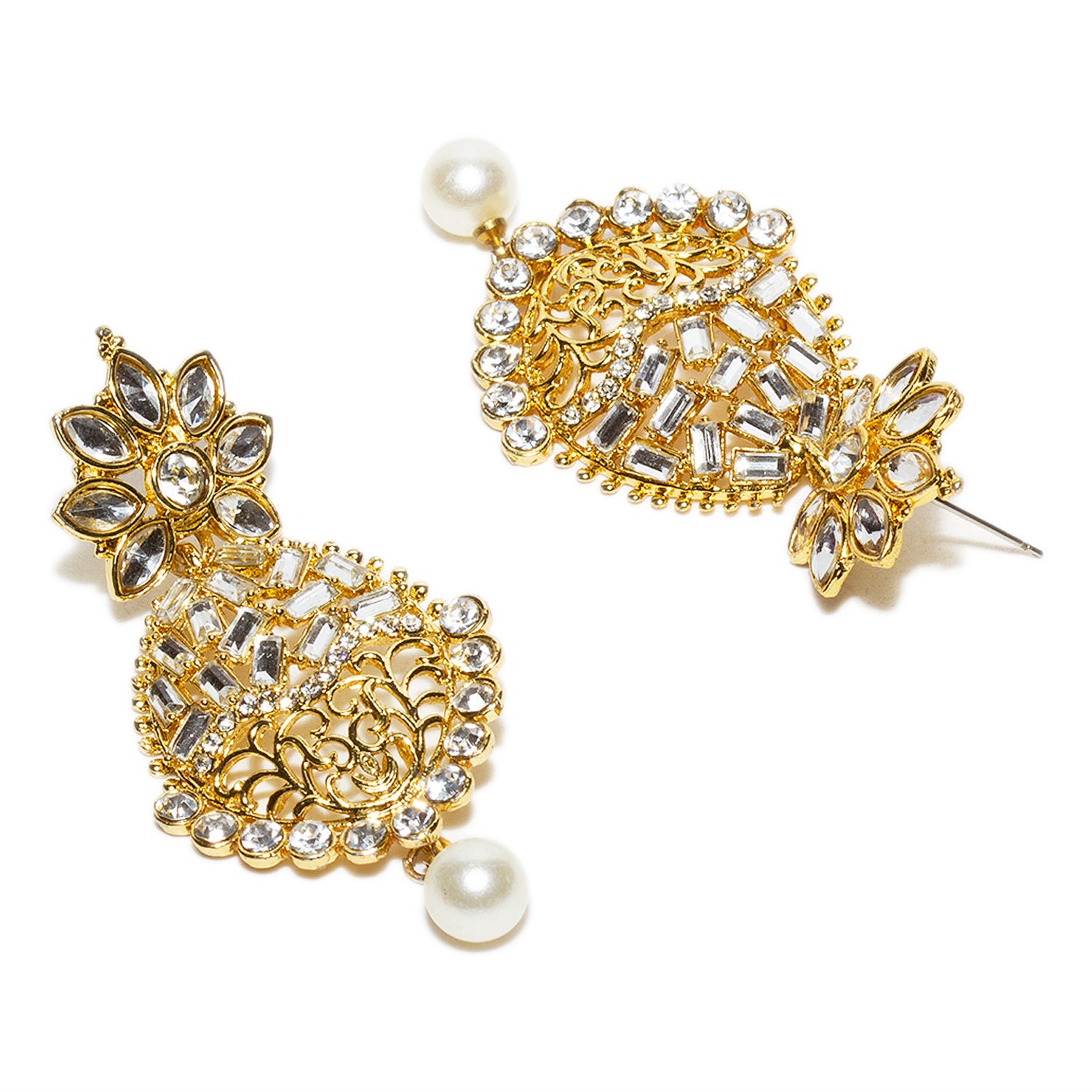 Shop Bindhani Women' Gold-Plated Simple Pearl Drop Earrings With Stone