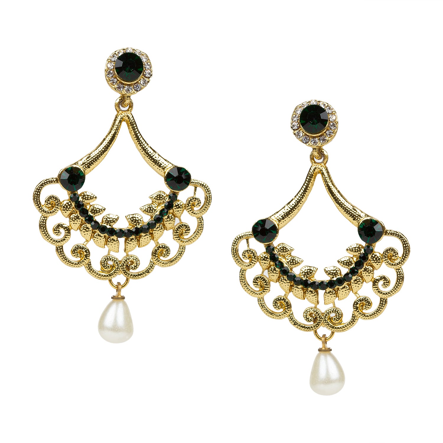 bindhani gold plated pearl drop white green stone dangle earrings for women girls