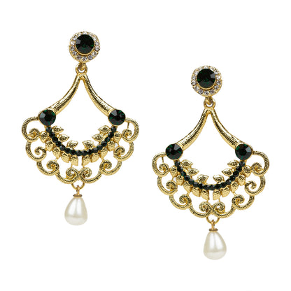 bindhani gold plated pearl drop white green stone dangle earrings for women girls