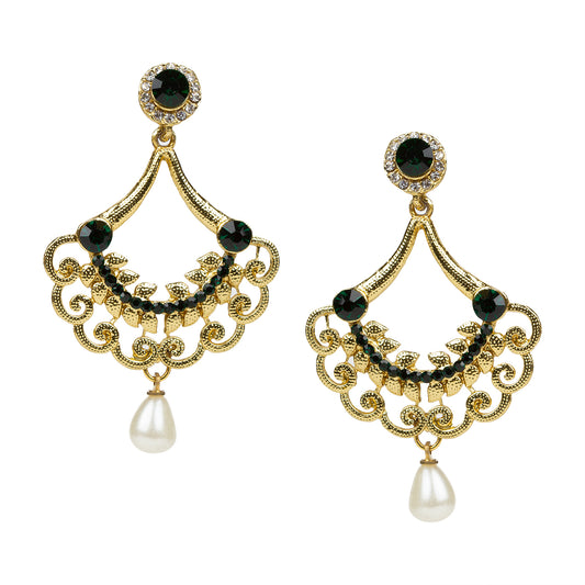 bindhani gold plated pearl drop white green stone dangle earrings for women girls