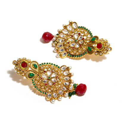 bindhani gold plated pearl drop white kundan stone earrings for women girls