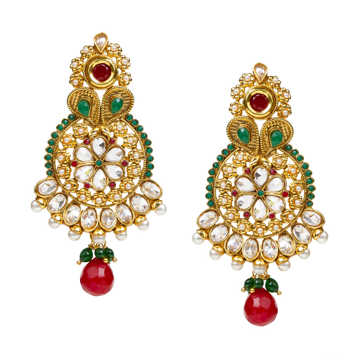 bindhani gold plated pearl drop white kundan stone earrings for women girls