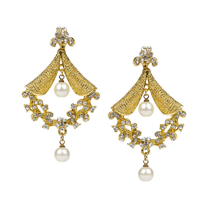 bindhani gold plated pearl drop white stone dangle earrings for women girls