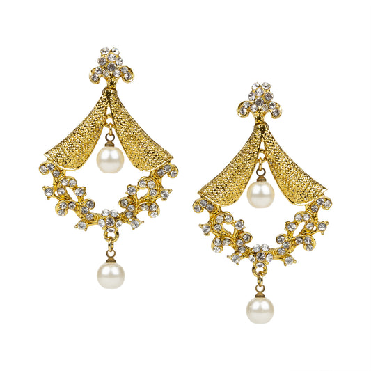 bindhani gold plated pearl drop white stone dangle earrings for women girls