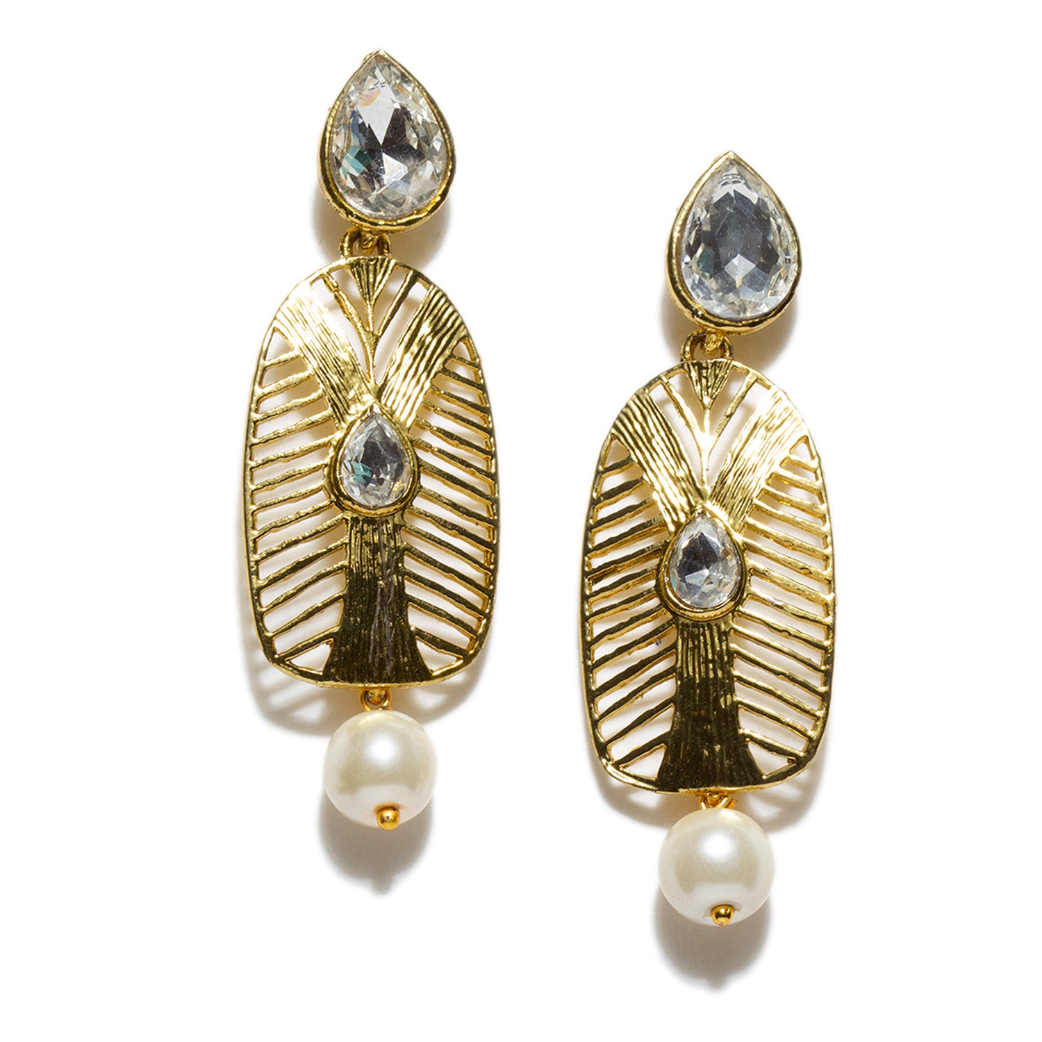 bindhani gold plated pearl drop white stone earrings for women girls