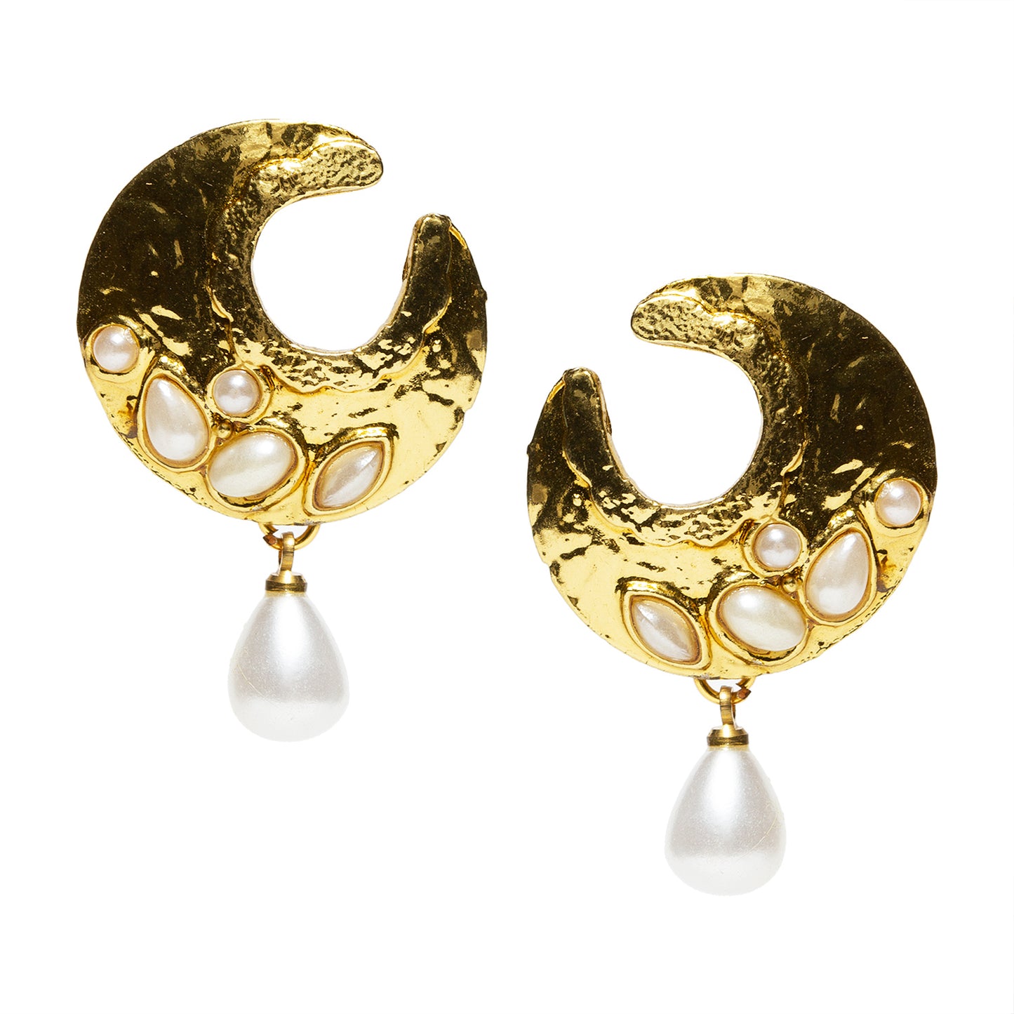 bindhani gold plated pearl drop white stone half moon studs earrings for women and girls