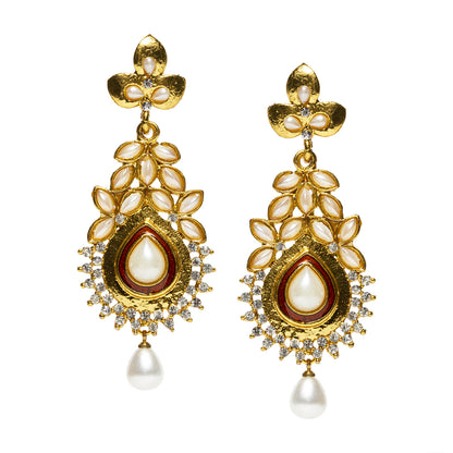 bindhani gold plated pearl drop white stone pearl dangle drop earrings for women and girls