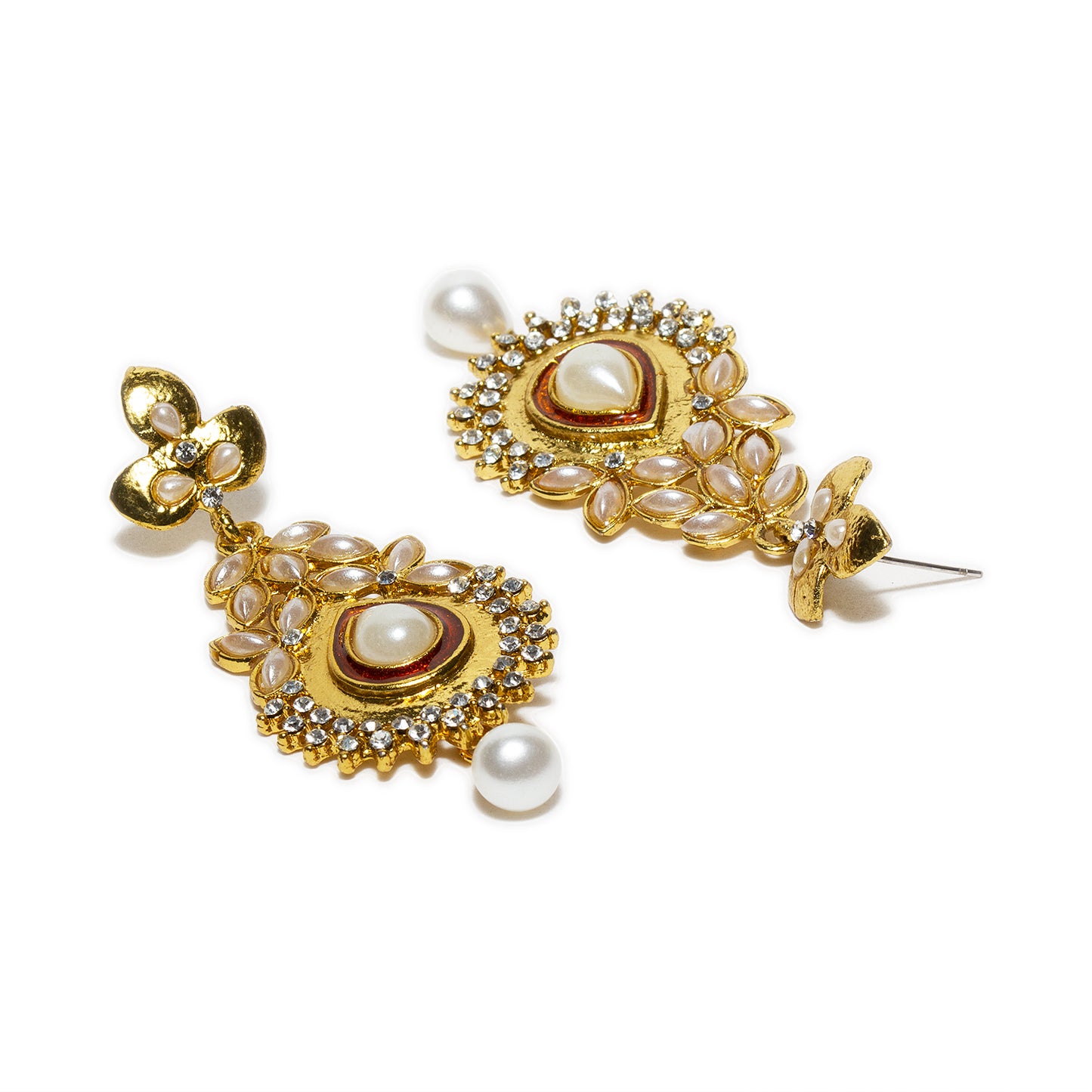 bindhani gold plated pearl drop white stone pearl dangle drop earrings for women and girls