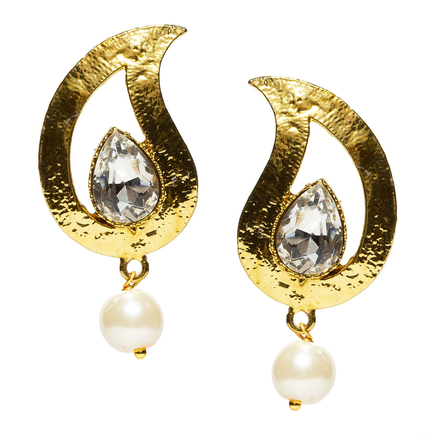 bindhani gold plated pearl drop white stone teardrop earrings for women and teenage girls