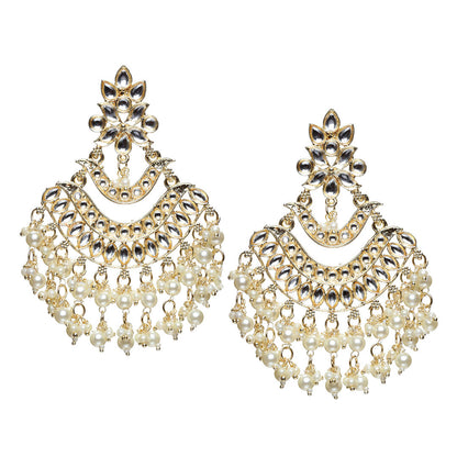 bindhani gold plated pearl drops kundan stone chandbali earrings for women girls