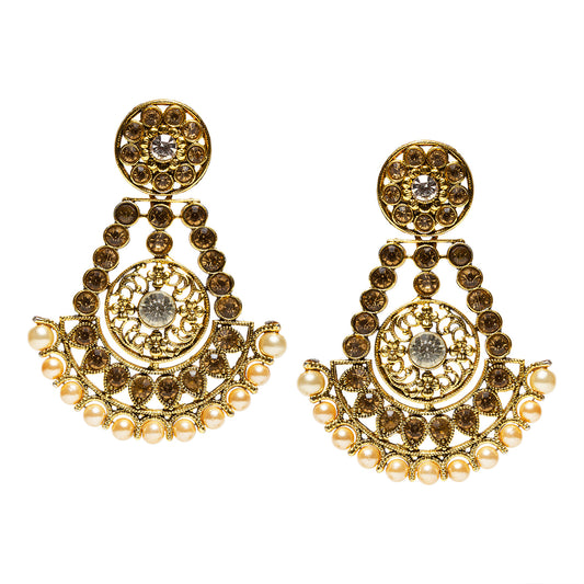 bindhani gold plated pearl golden white stone drop dangle earrings for women and girls