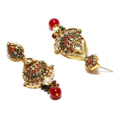 bindhani gold plated pearl red green white polki stone kundan earrings for women and girls