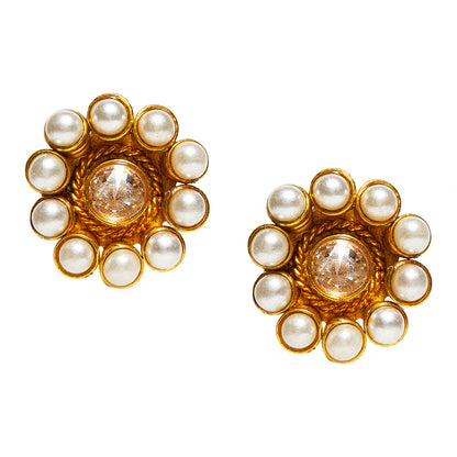 bindhani gold plated pearl white stone small studs earrings for women and girls