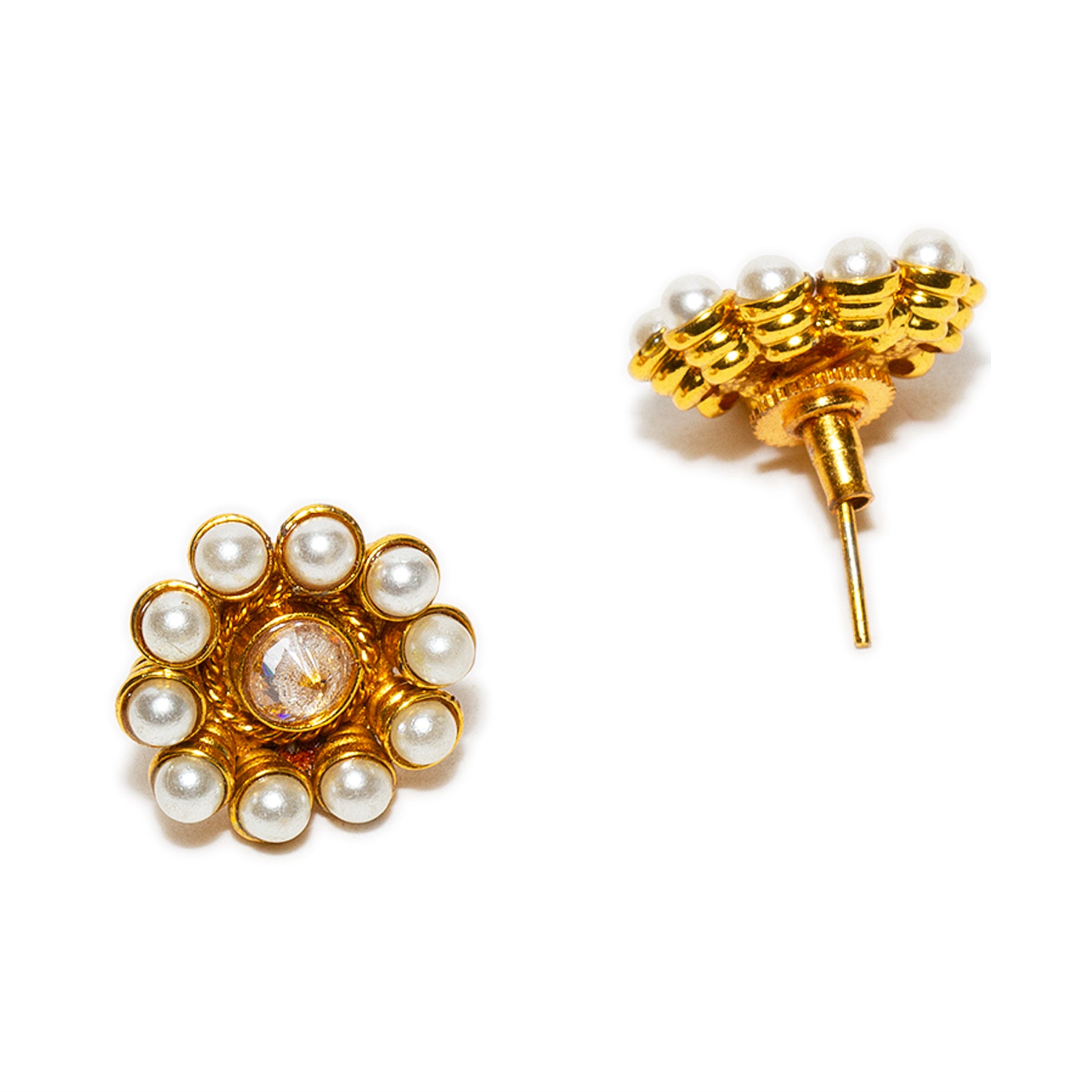 bindhani gold plated pearl white stone small studs earrings for women and girls