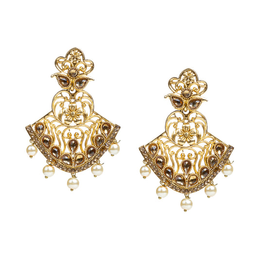 bindhani gold plated pearls drop golden kundan stone earrings for women girls