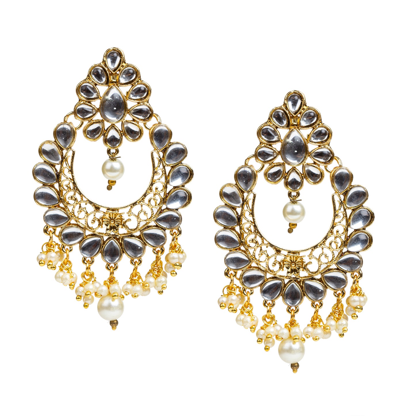 bindhani gold plated pearls drop kundan stone earrings for women girls