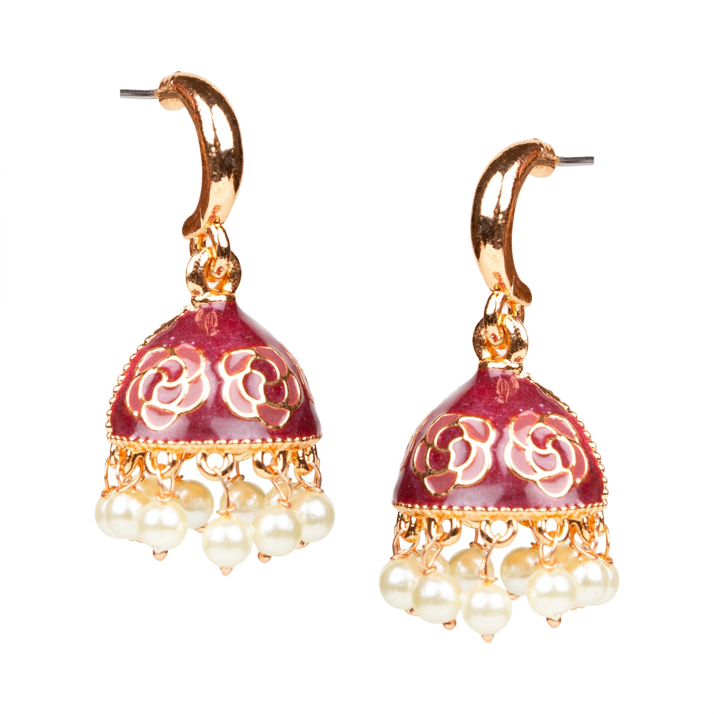 bindhani gold plated pearls drop meenakari small brown jhumka earrings women girls