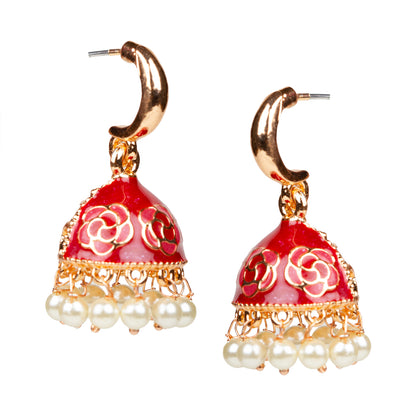 bindhani gold plated pearls drop meenakari small maroon jhumka earrings women girls