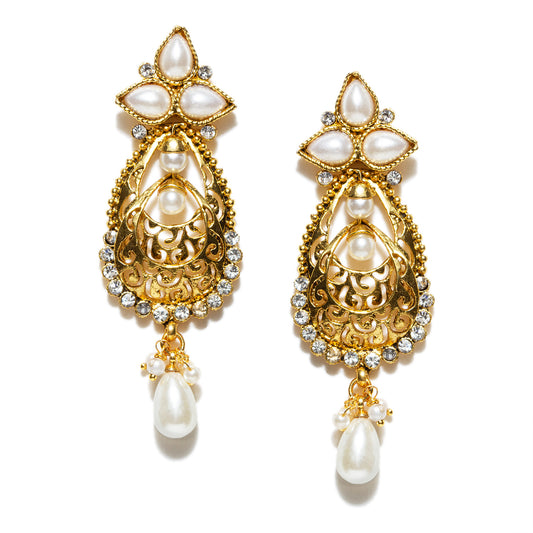 bindhani gold plated pearls drop white stone dangle earrings for women girls