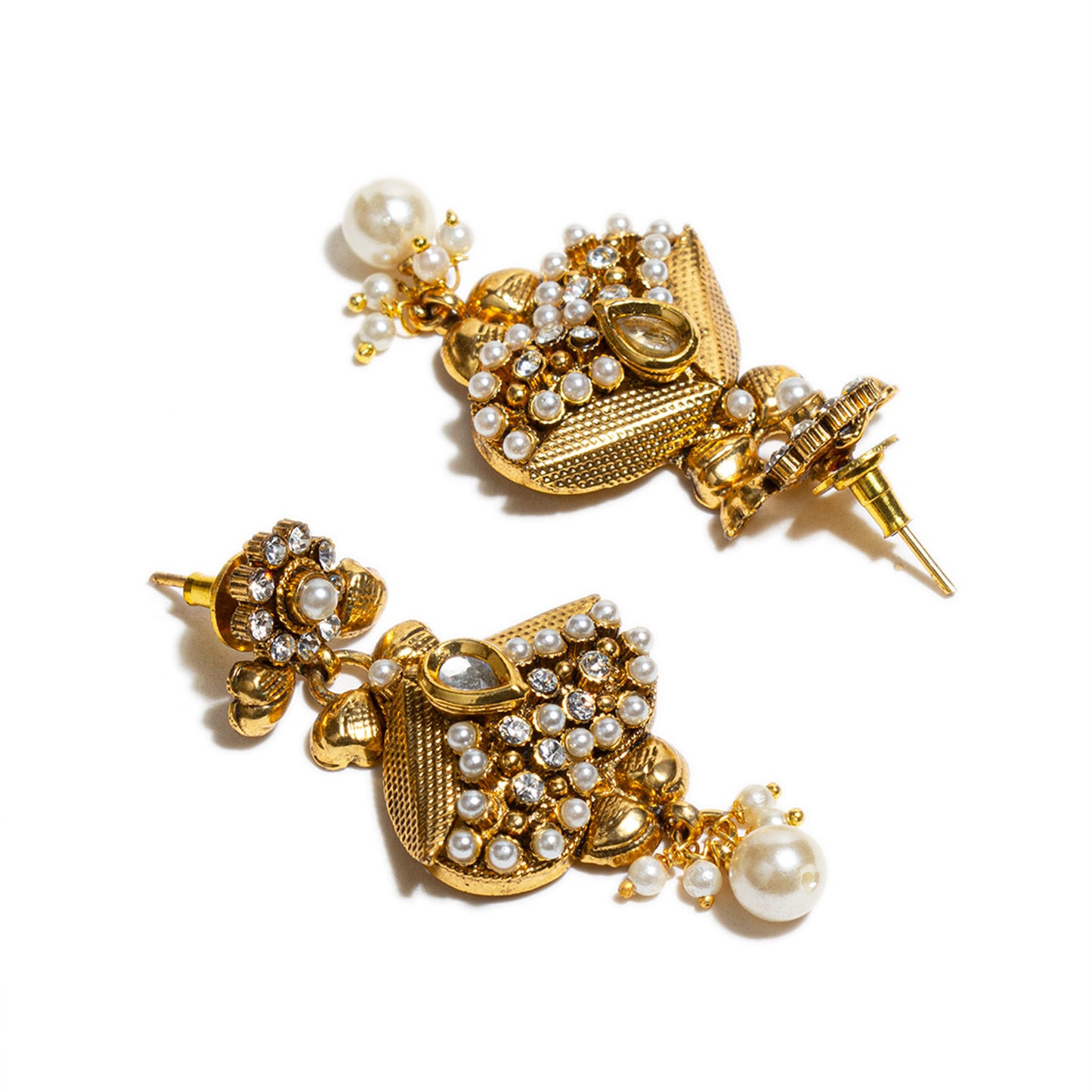 bindhani gold plated pearls drop white stone kundan earring for women girls