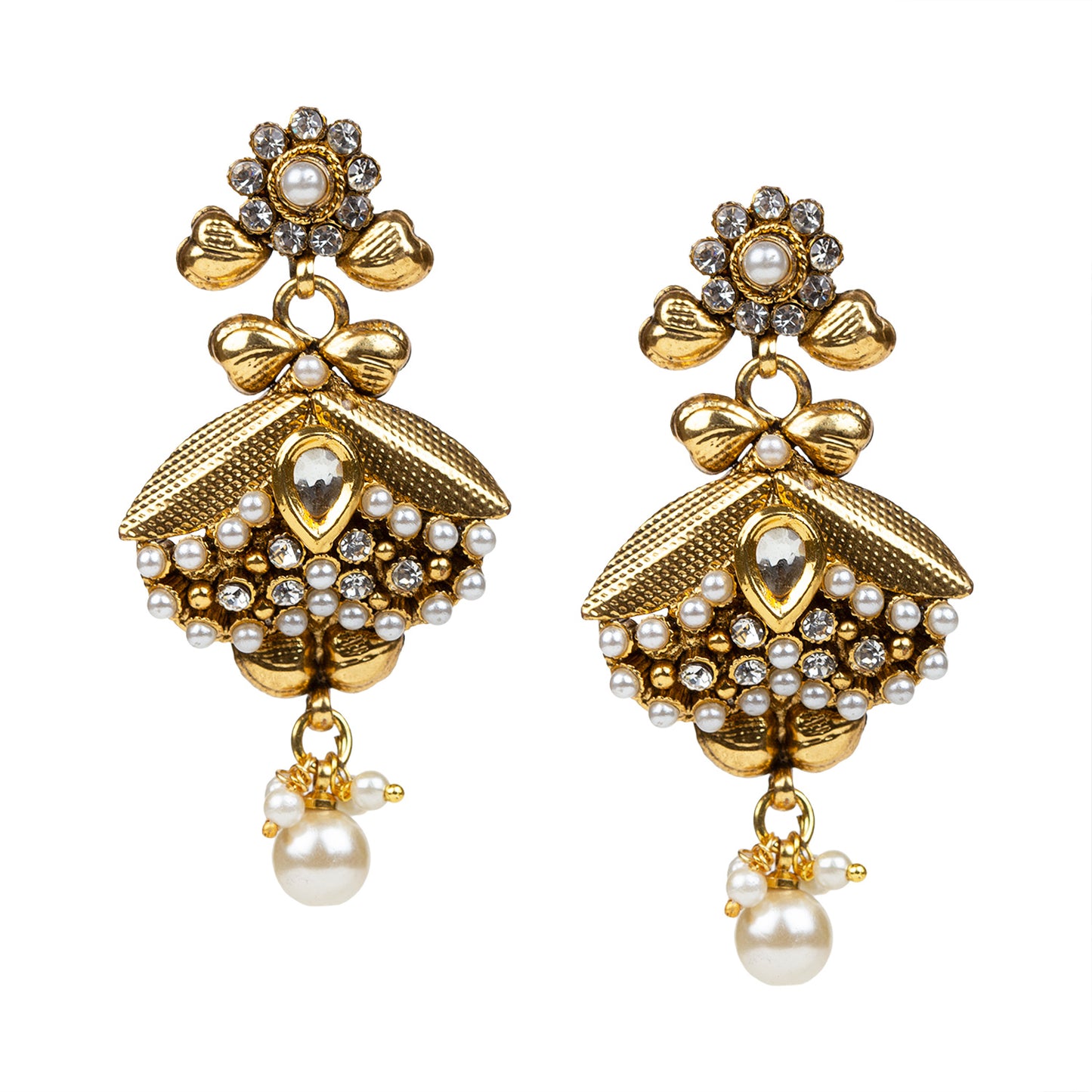 bindhani gold plated pearls drop white stone kundan earring for women girls