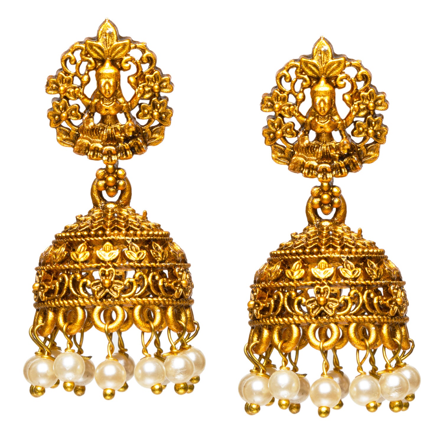 bindhani gold plated pearls temple jhumki earrings women girls