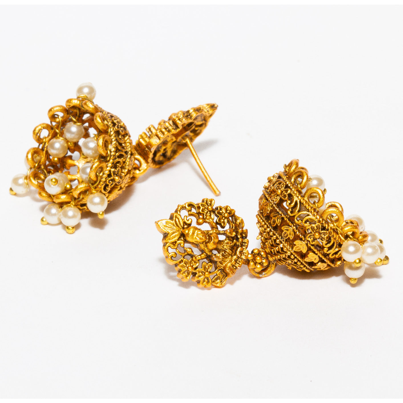 bindhani gold plated pearls temple jhumki earrings women teenage girls