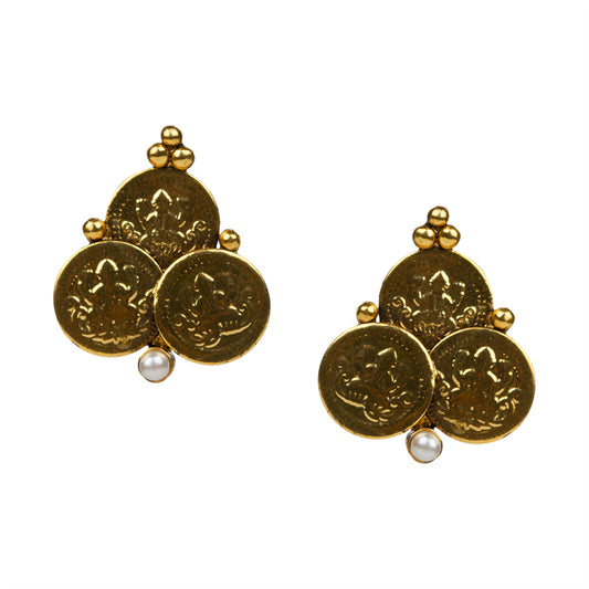 bindhani gold plated pearls white lakshmi small studs earrings for women girls