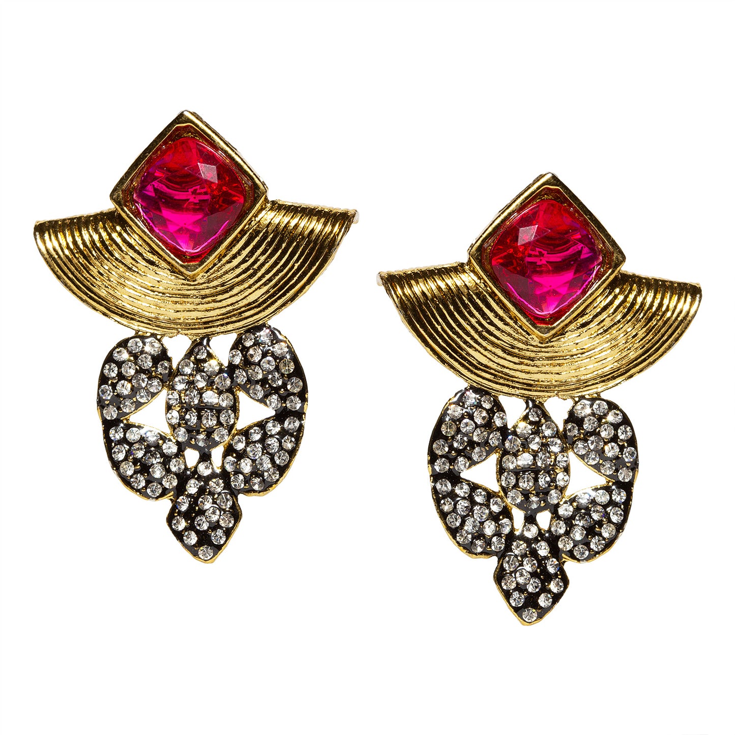 bindhani gold plated pink and white stone earrings for women