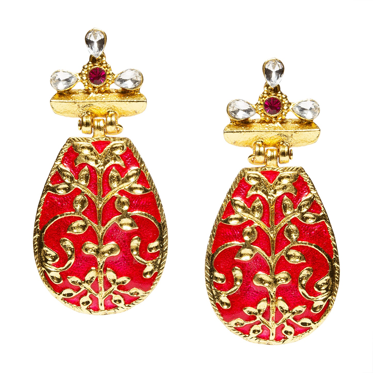 bindhani gold plated pink colors meenakari pink and white stone earrings for women and girls