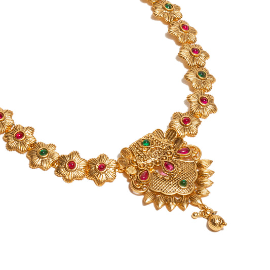 bindhani-gold-plated-pink-green-south-indian-necklace-details-for-women-girls
