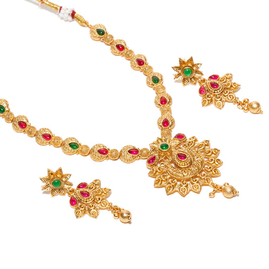 bindhani-gold-plated-pink-green-south-indian-style-necklace-earrings-set-for-women-girls