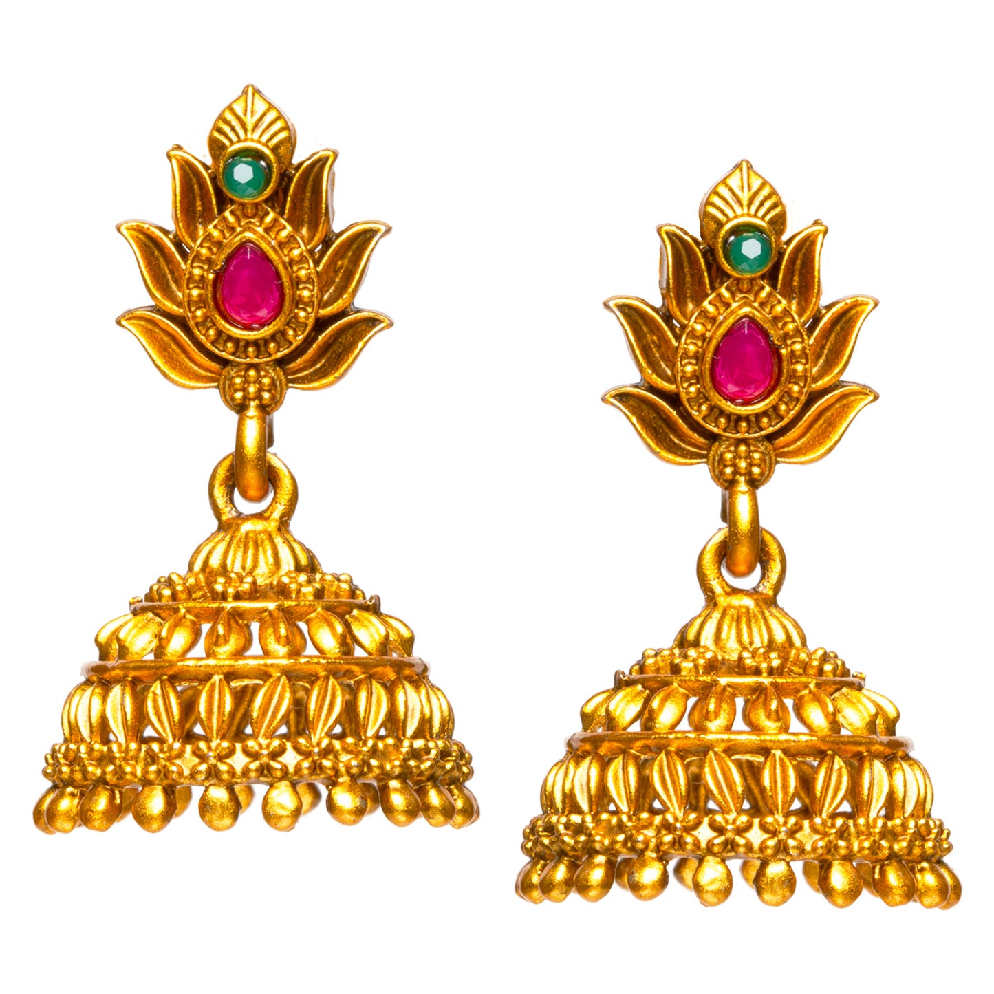 bindhani gold plated pink green stone jhumki earrings women girls