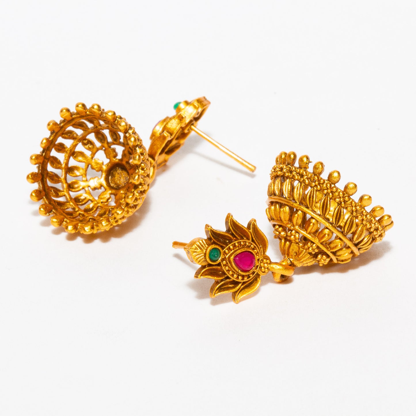 bindhani gold plated pink green stone jhumki earrings women teenage girls