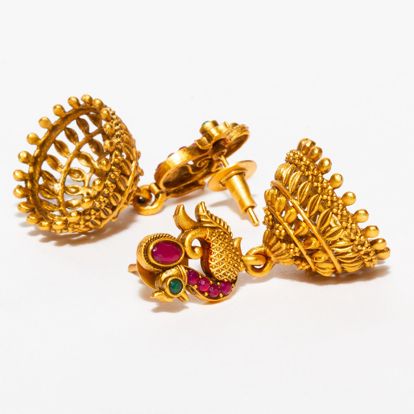 bindhani gold plated pink green stone peacock jhumki earrings women teenage girls