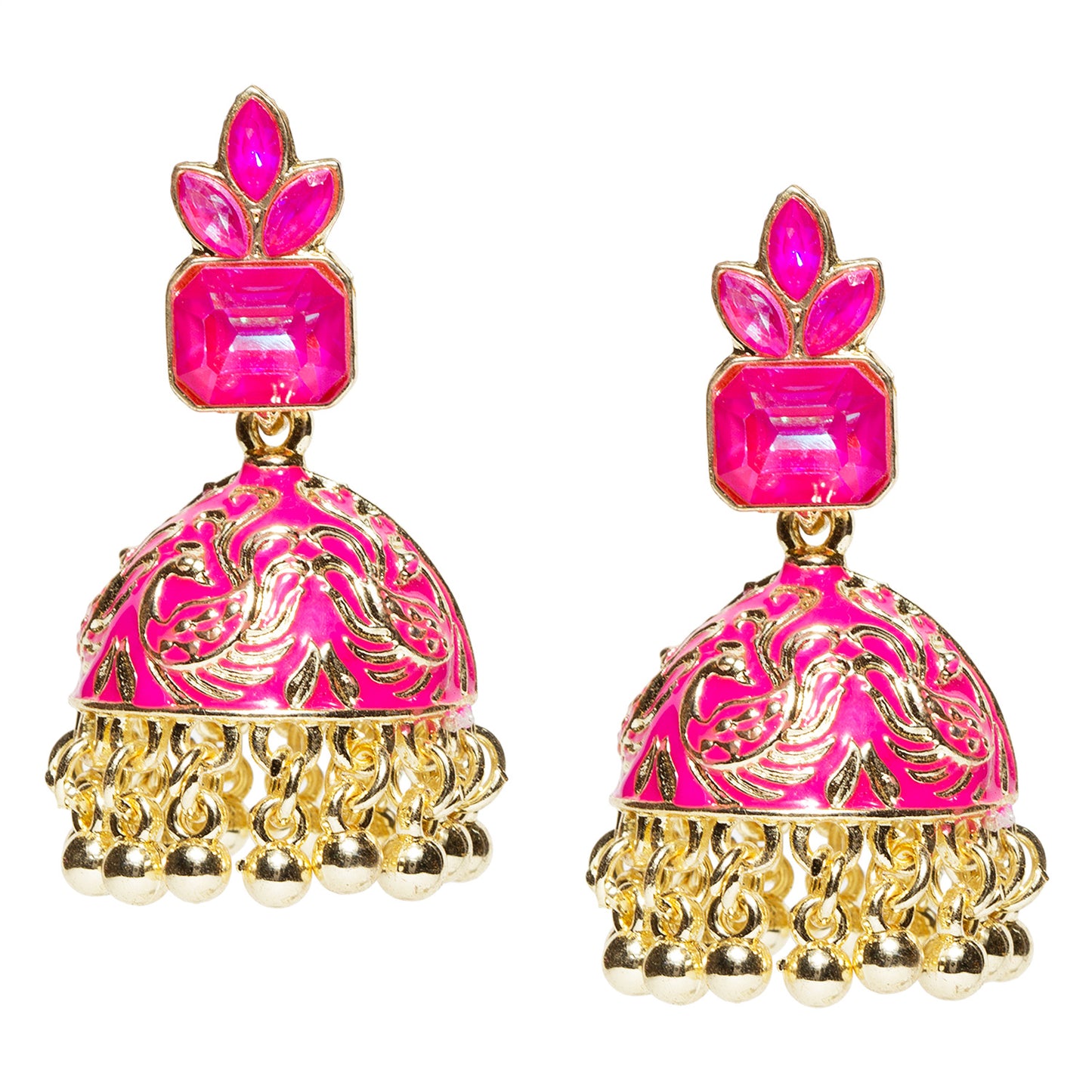 bindhani gold plated pink meenakari jhumka earring for women girls