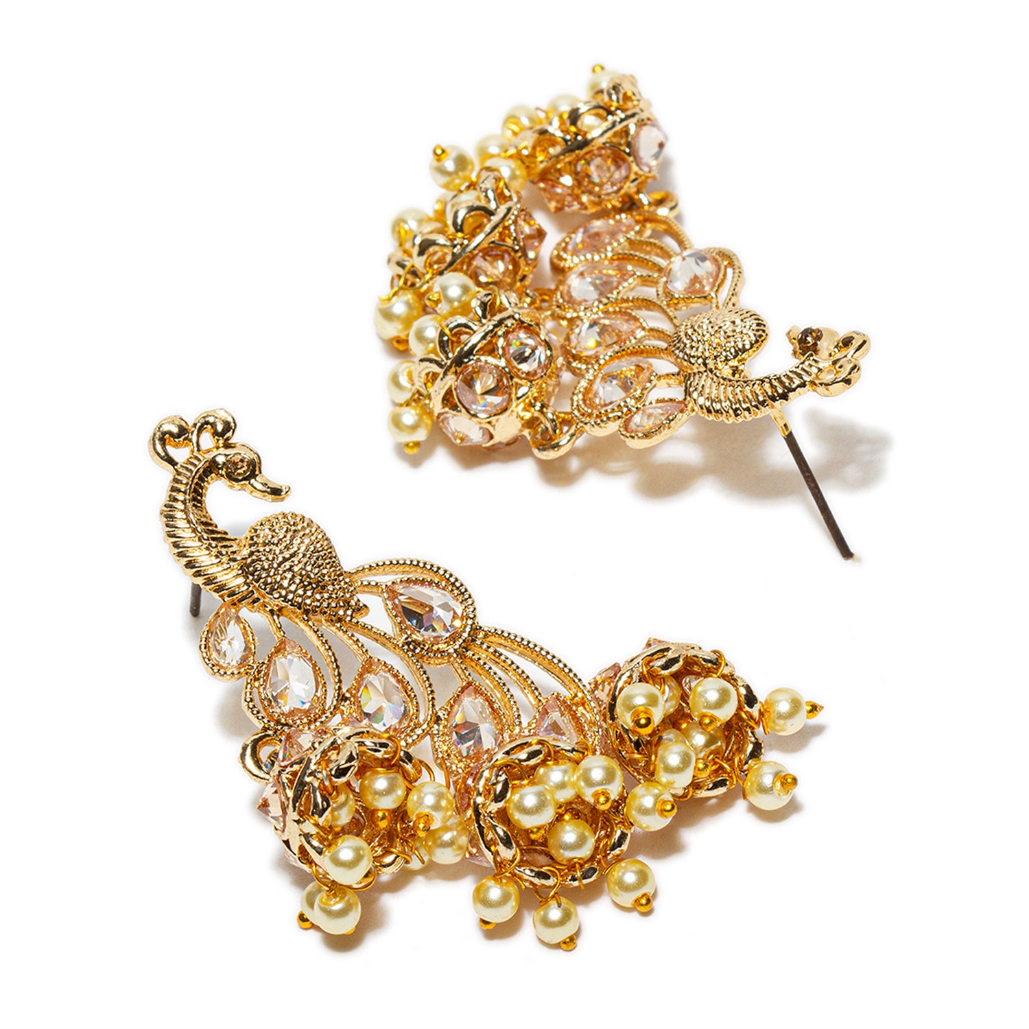 bindhani gold plated radiance stone golden beads peacock jhumka earrings for women girls