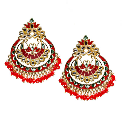 bindhani gold plated red beads kundan stone meeanakari chandball earrings for women girls