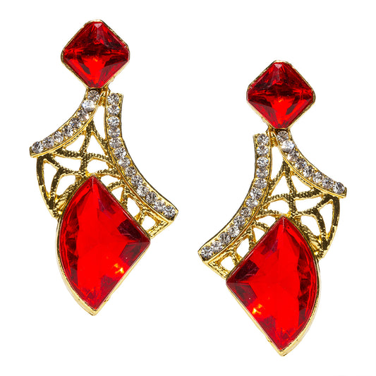 bindhani gold plated red crystal white stone earrings for women and girls